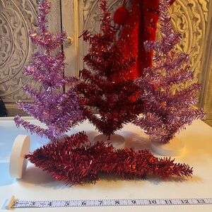 4 Festive Red and Pink Tinsel Christmas Trees
